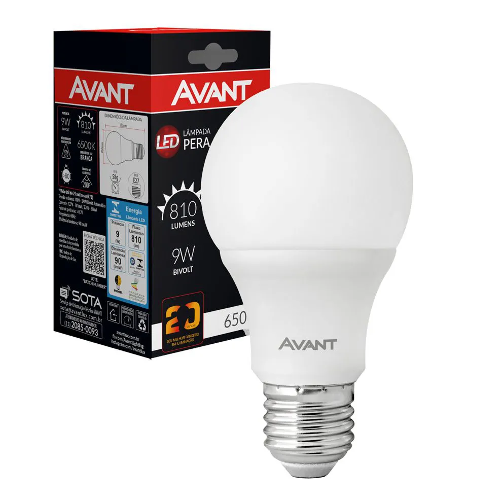 Lâmpada LED 9W Bulbo Branca 6500K Avant